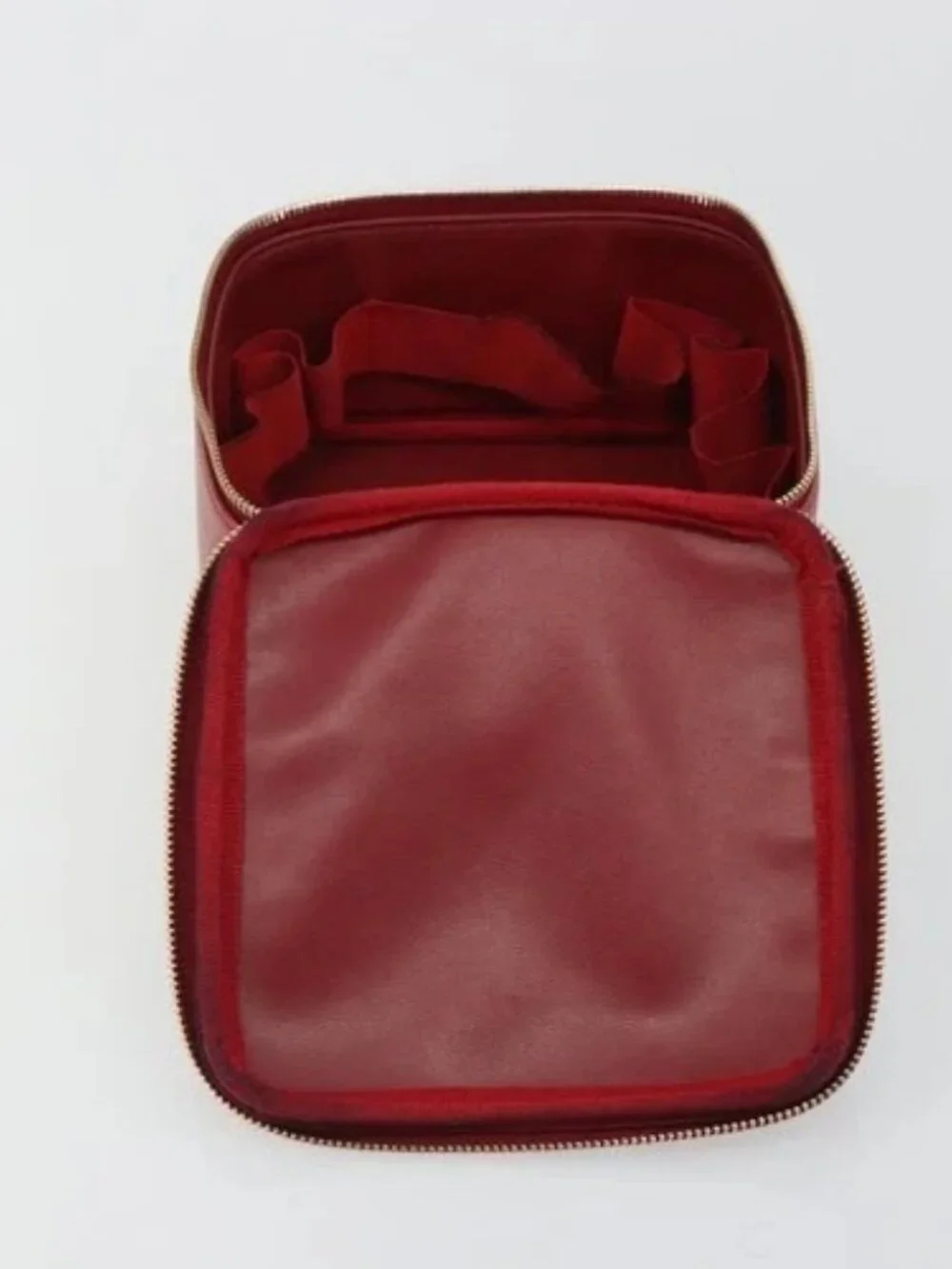 CHANEL COCO Mark Vanity Hand Bag Grained Calf Skin Red Gold CC Auth ka4988